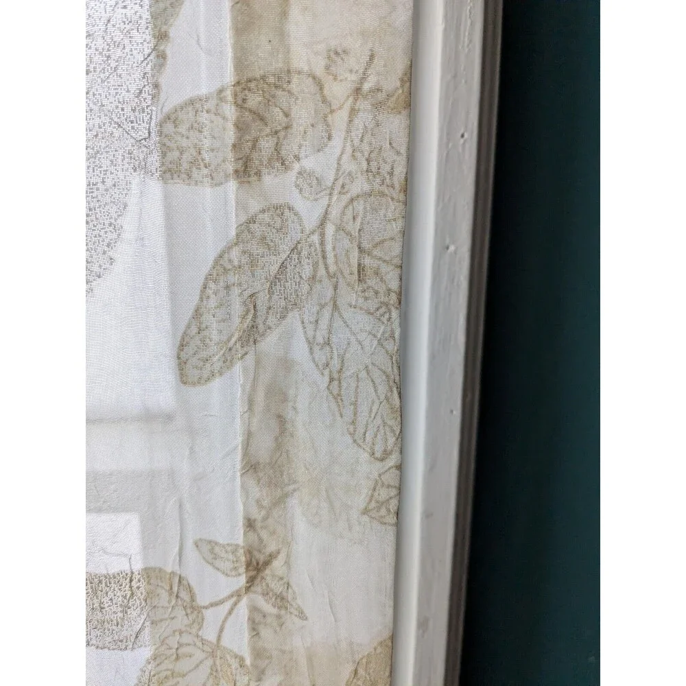 Vintage Croscill Sheer Curtain Panel Pair 84 x 45 Ivory & Gold Leaves Rod Pocket